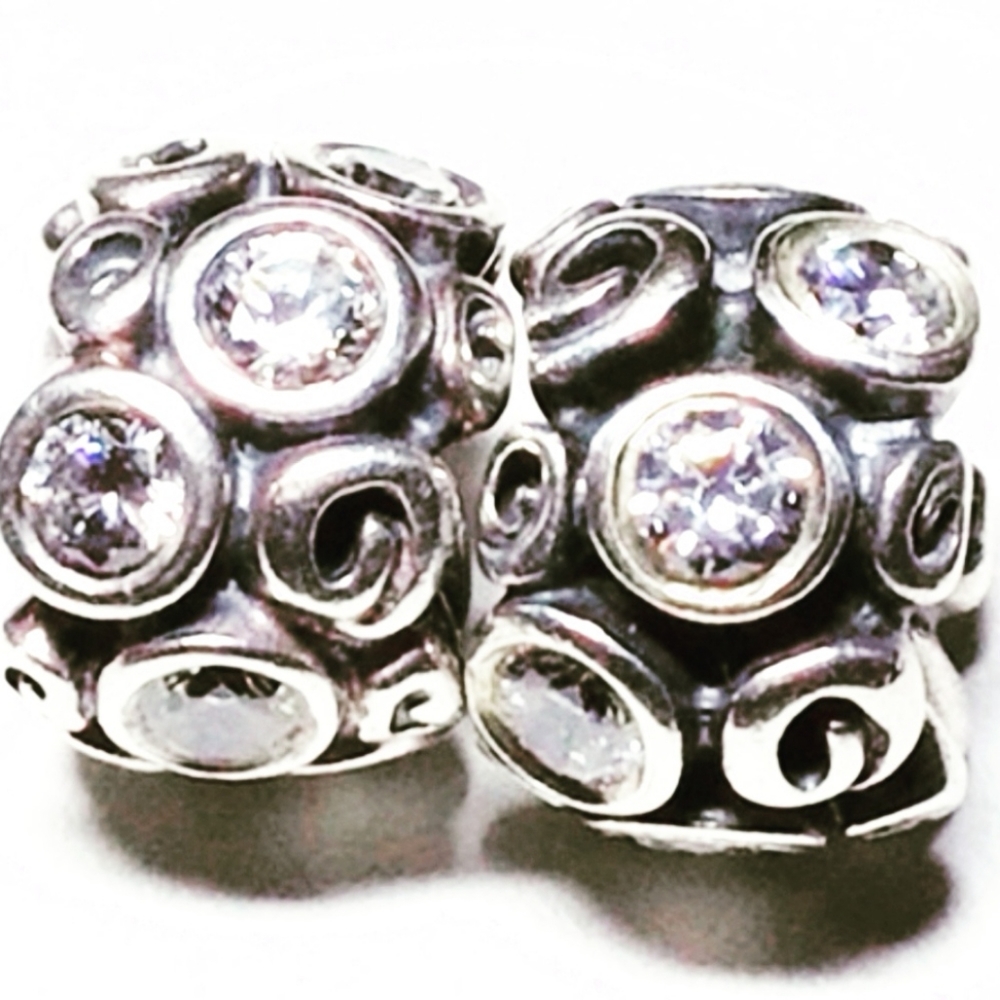 PAIR of Authentic Pandora charms " primrose , clear CZ like new ! FIRM PRICE